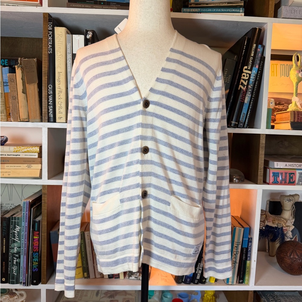Paul Smith Blue and White Striped Cardigan